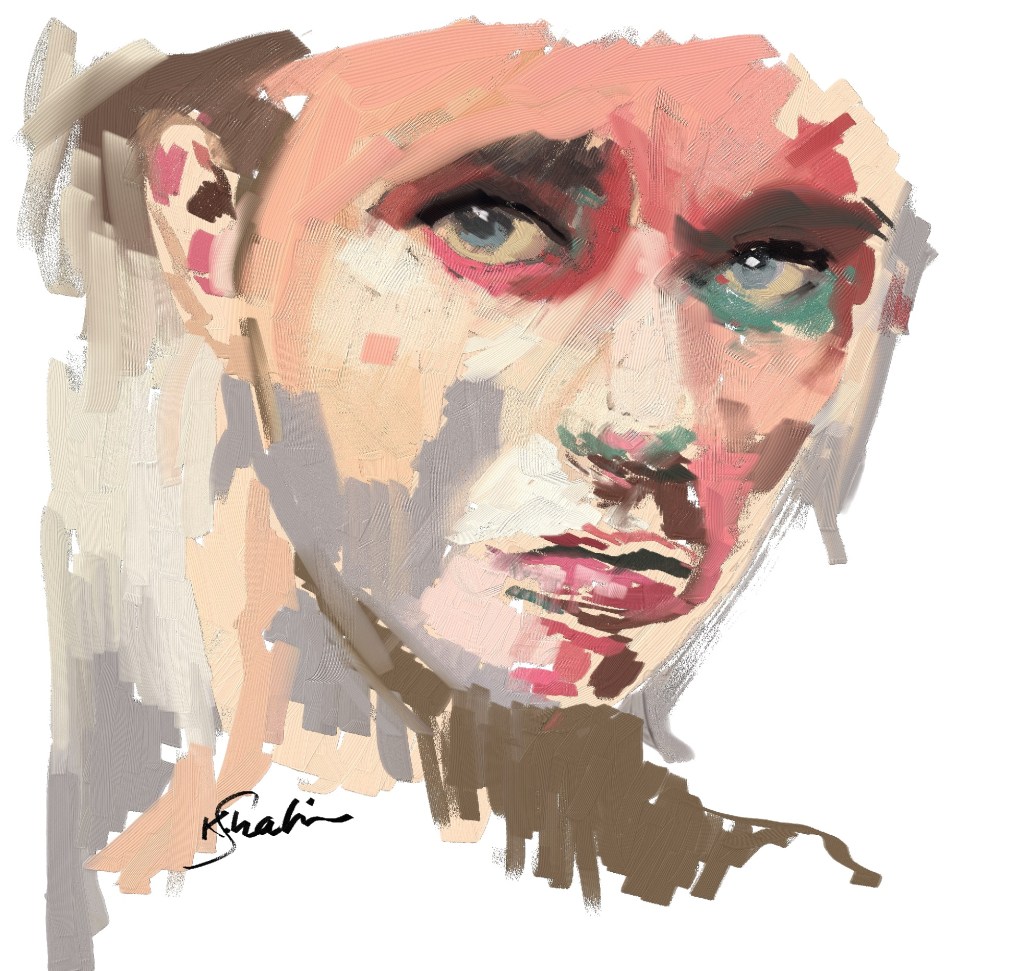 a girl portrait using Corel Painter 2018 Thick Paint brushes. 