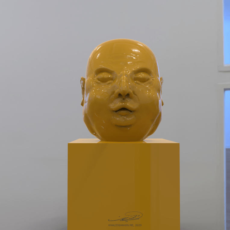"Shy" man head sculpture
